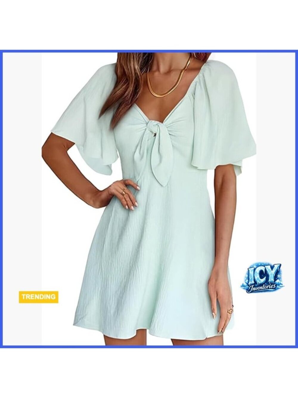 Deep V Neck Elegant Bow Tie Mini Dress with Floral Sleeves